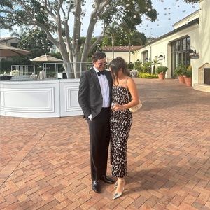 Raey Jaguar-embroidered silk bandeau dress — perfect for black tie weddings